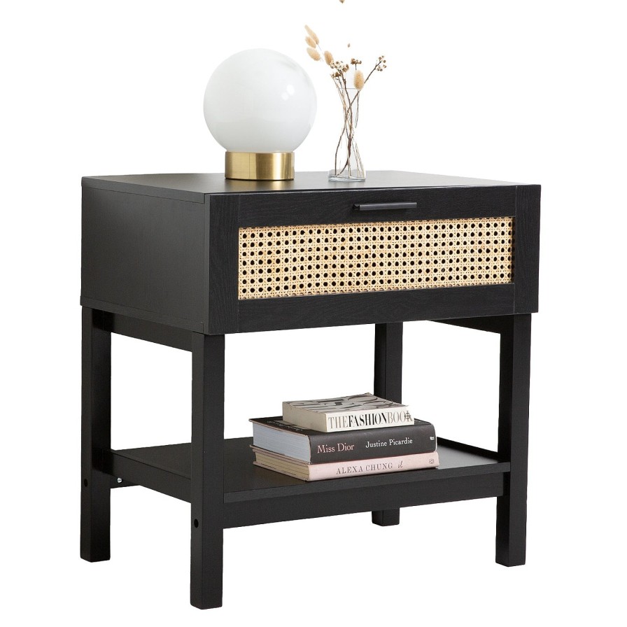 Home Decoration Royal Comfort | Casa Decor Tulum Rattan Bedside Table Drawers Table Nightstand Cabinet X 2 Black