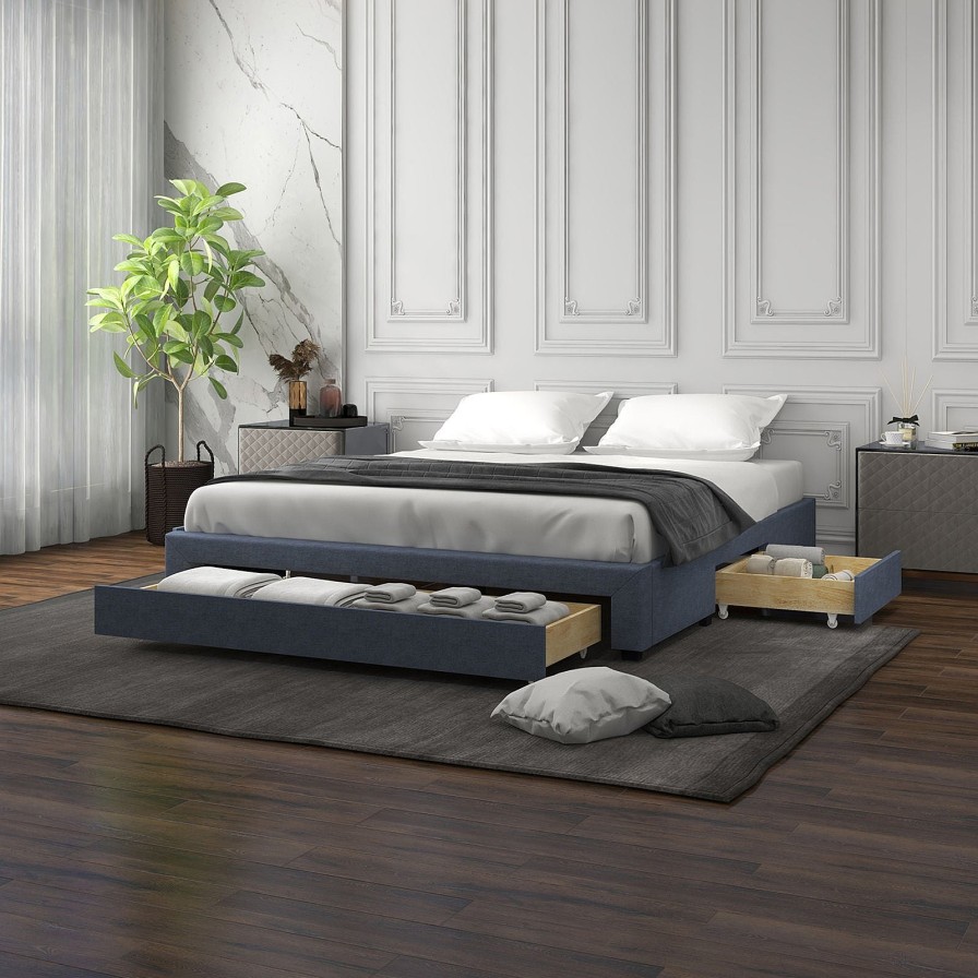 Home Decoration Royal Comfort | Milano Decor Palermo Bed Base With Drawers Upholstered Fabric Wood Charcoal