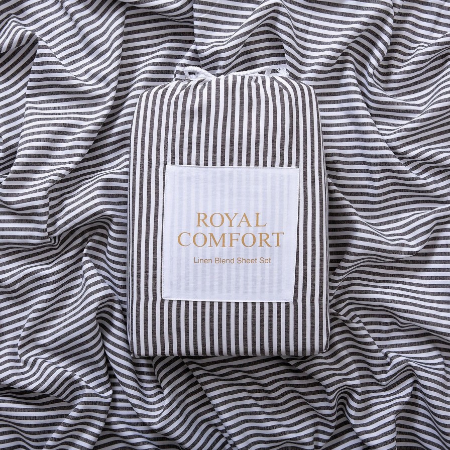 Home Decoration Royal Comfort | Royal Comfort Stripes Linen Blend Sheet Set Bedding Luxury Breathable Ultra Soft