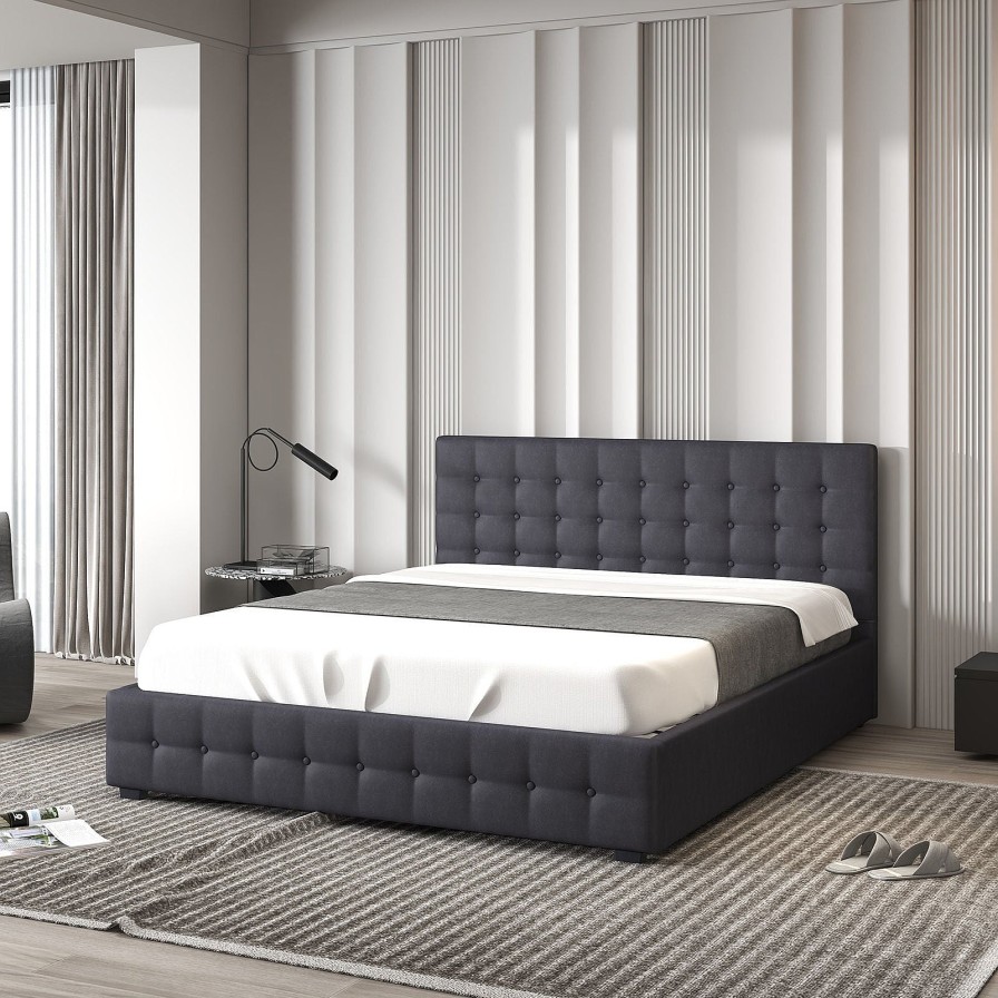 Home Decoration Royal Comfort | Milano Decor Eden Gas Lift Bed With Headboard Platform Storage Fabric Dark Grey