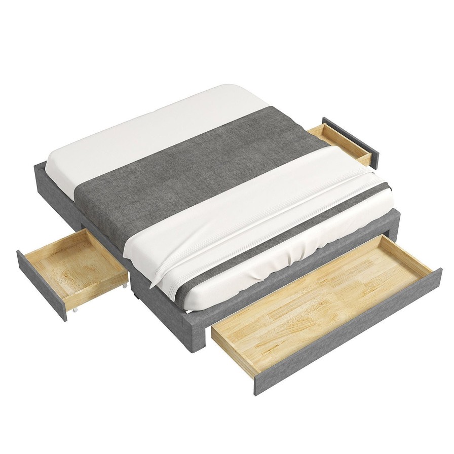 Home Decoration Royal Comfort | Milano Decor Palermo Bed Base With Drawers Upholstered Fabric Wood Grey