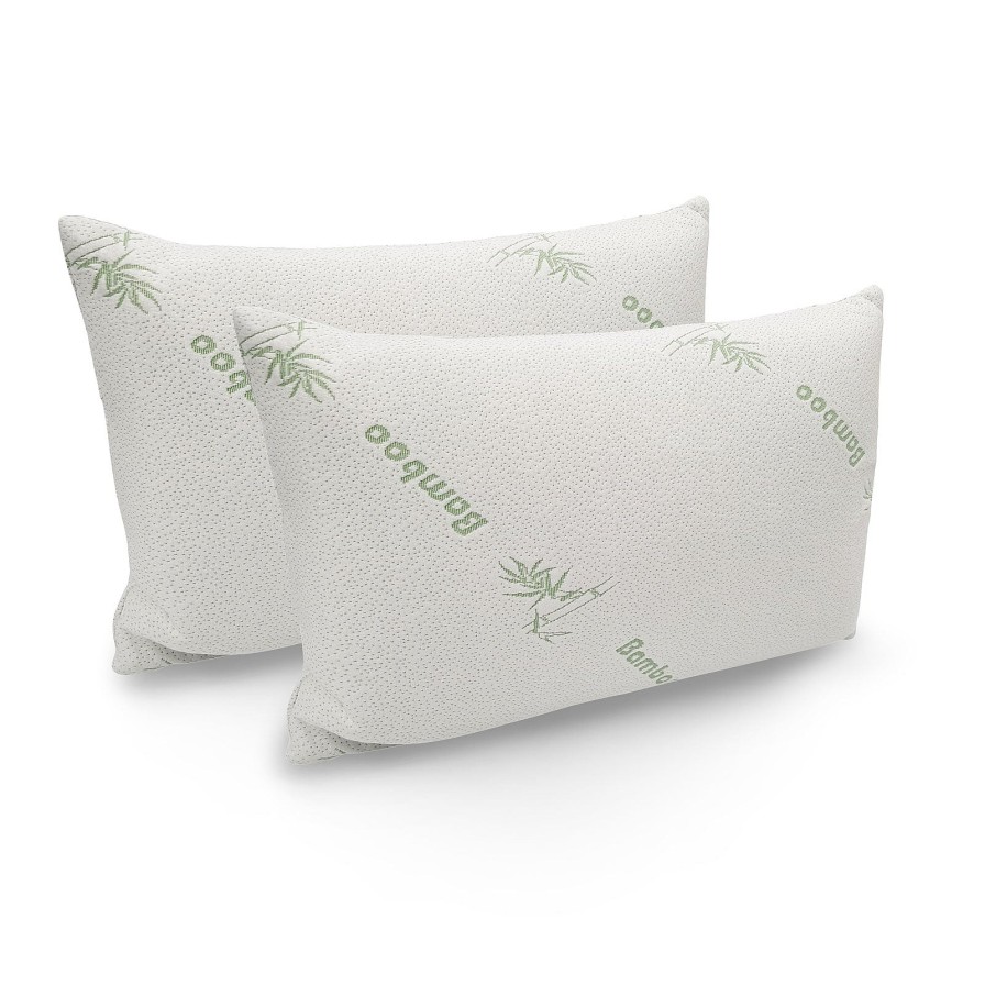 Home Decoration Royal Comfort | Memory Foam Pillow Bamboo Covered Ultra Soft Hypoallergenic White/ Green