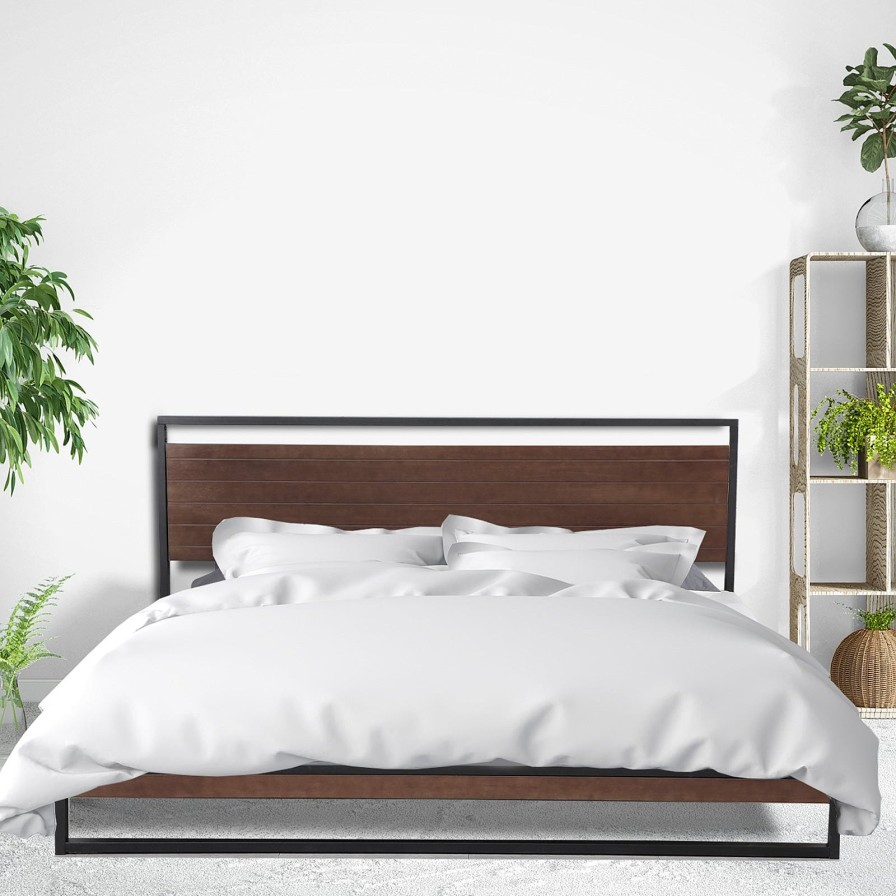 Home Decoration Royal Comfort | Milano Decor Azure Bed Frame With Headboard Wood Steel Platform Bed Black