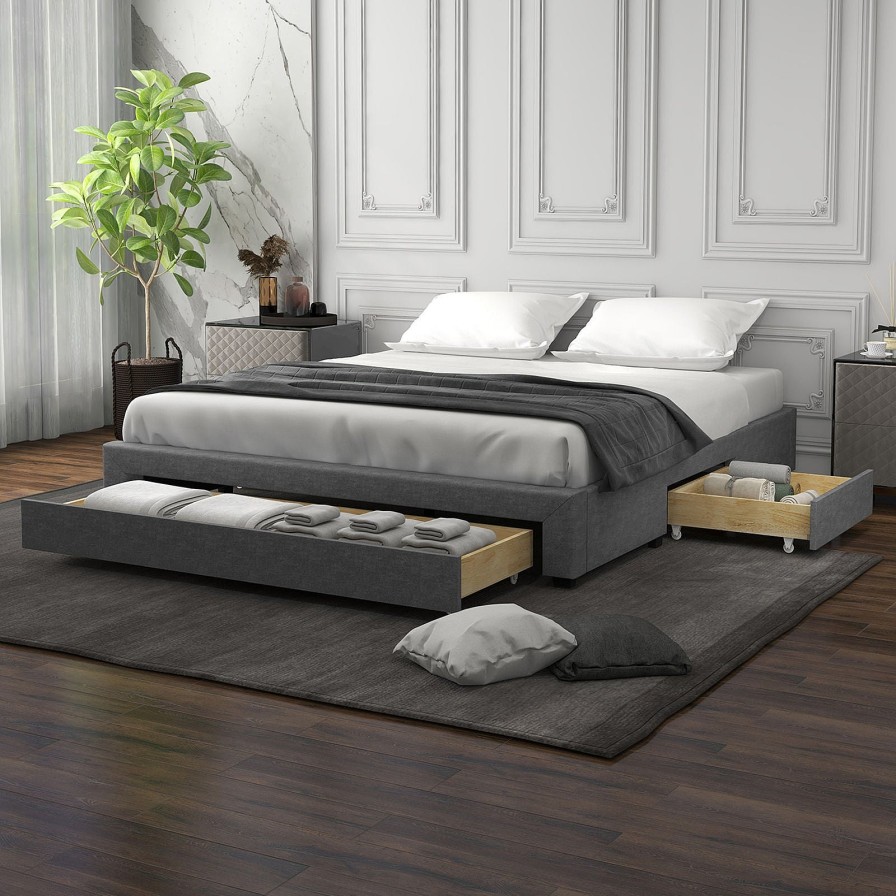 Home Decoration Royal Comfort | Milano Decor Palermo Bed Base With Drawers Upholstered Fabric Wood Grey