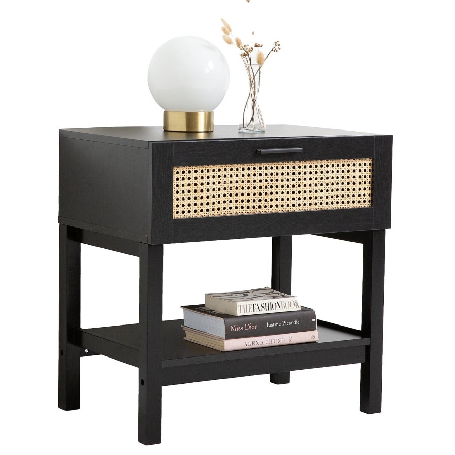 Home Decoration Royal Comfort | Casa Decor Tulum Rattan Bedside Table Drawers Table Nightstand Cabinet Black