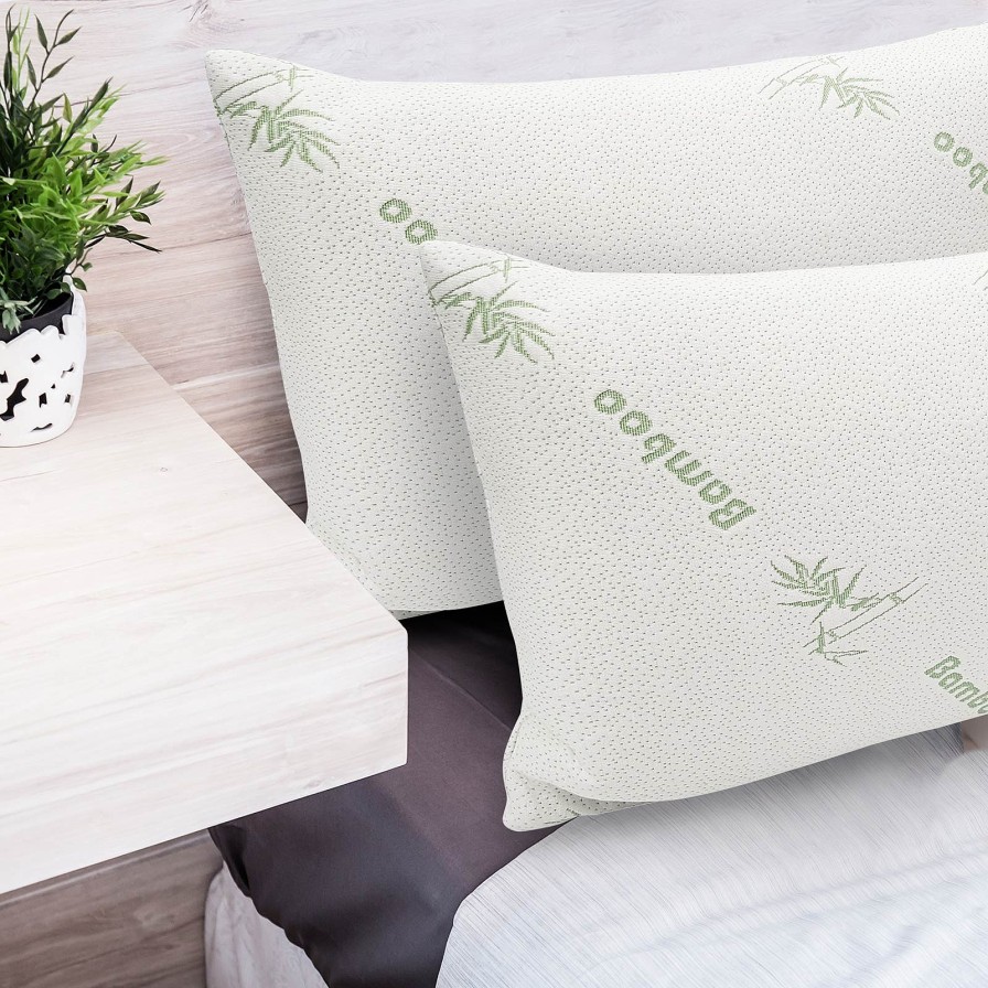 Home Decoration Royal Comfort | Memory Foam Pillow Bamboo Covered Ultra Soft Hypoallergenic White/ Green