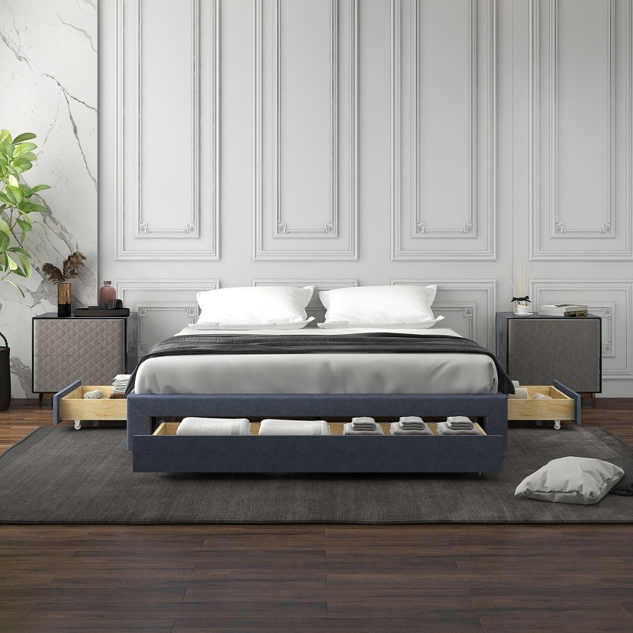 Home Decoration Royal Comfort | Milano Decor Palermo Bed Base With Drawers Upholstered Fabric Wood Charcoal