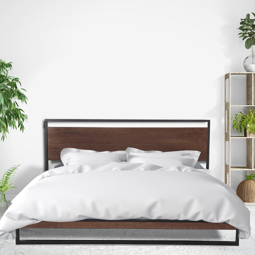 Home Decoration Royal Comfort | Milano Decor Azure Bed Frame With Headboard Wood Steel Platform Bed Black