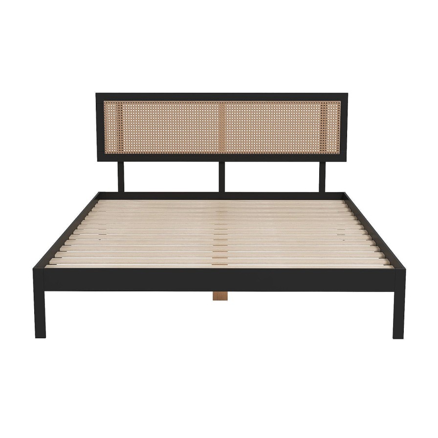 Home Decoration Royal Comfort | Casa Decor Tulum Platform Bed Rattan Bed Head Solid Wooden Frame Black